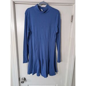 Anthropologie Daily Practice Long-Sleeve Mini Swing Dress Ribbed blue XL